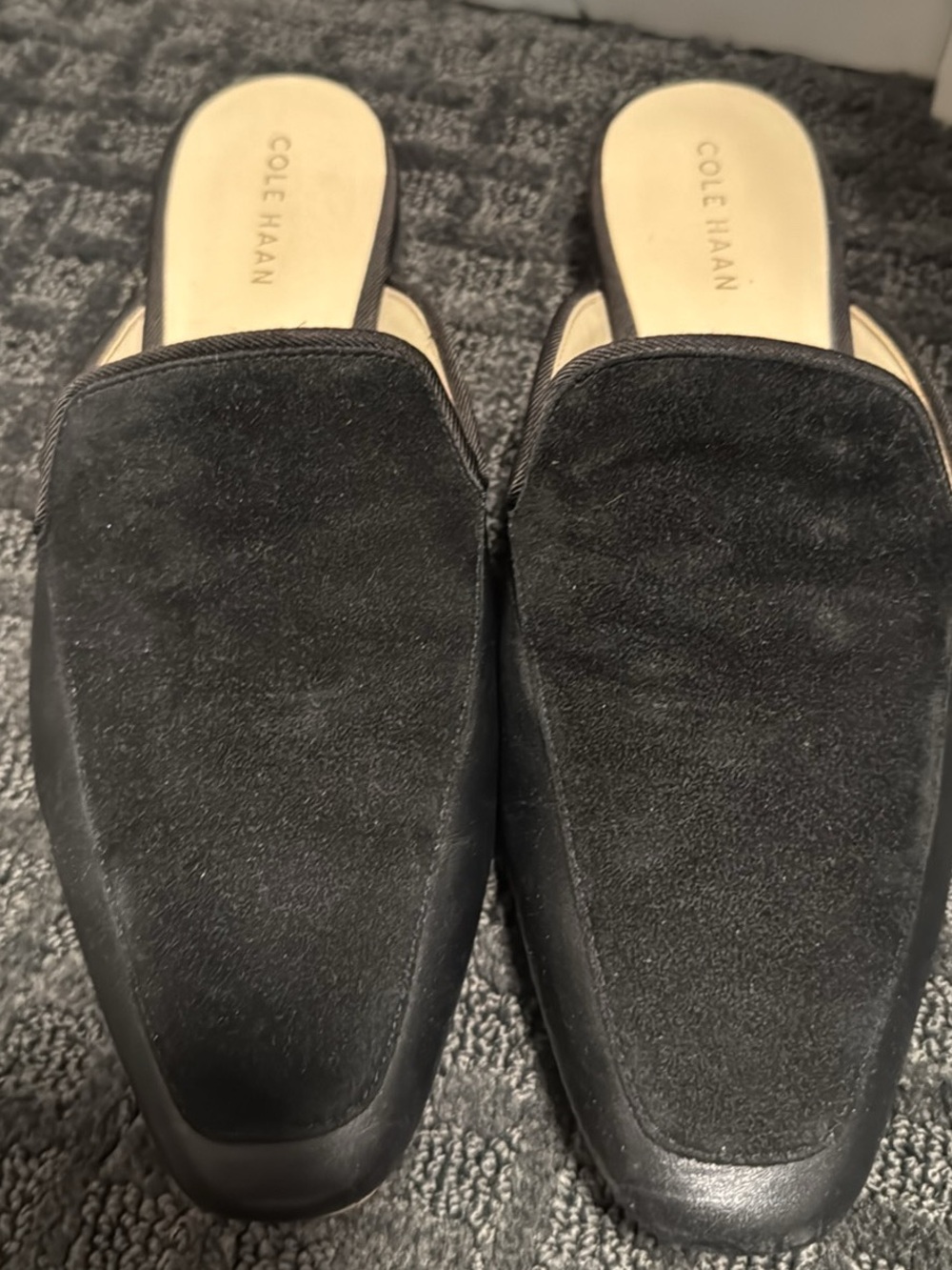 Cole Haan Black Suede Square-Toe Slide Mules